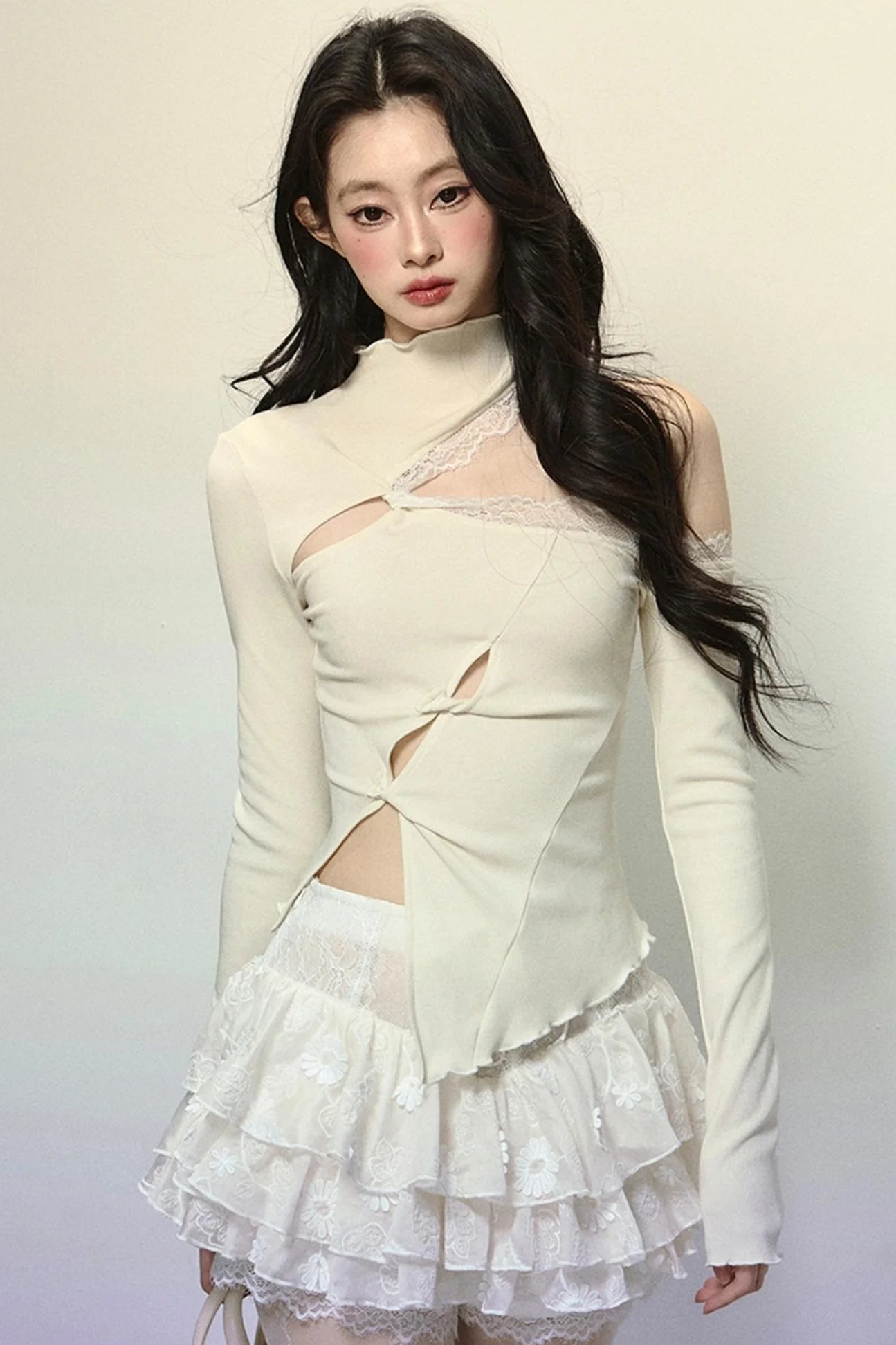Elegant Half-High Neck Lace Top