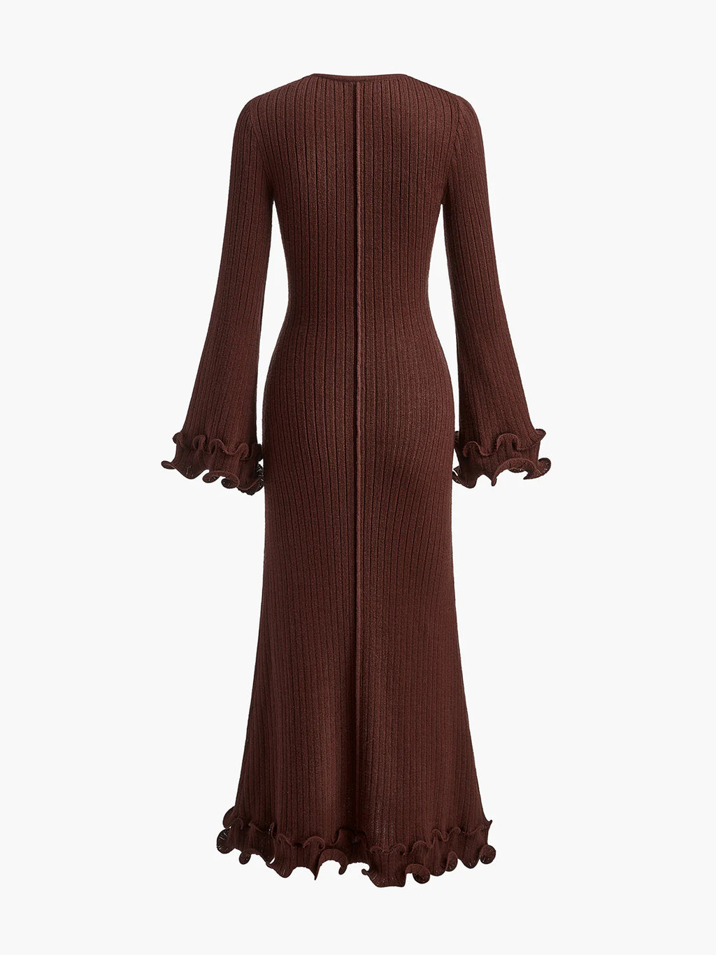 Semi-Sheer Piping Ruffle Drawstring Knit Dress