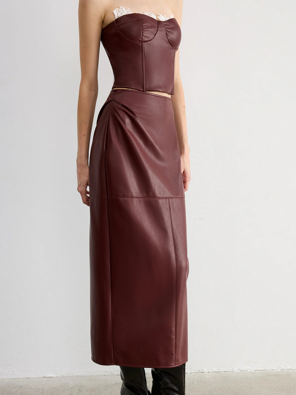 Lace Trim Faux Leather Skirt Set with Removable Straps