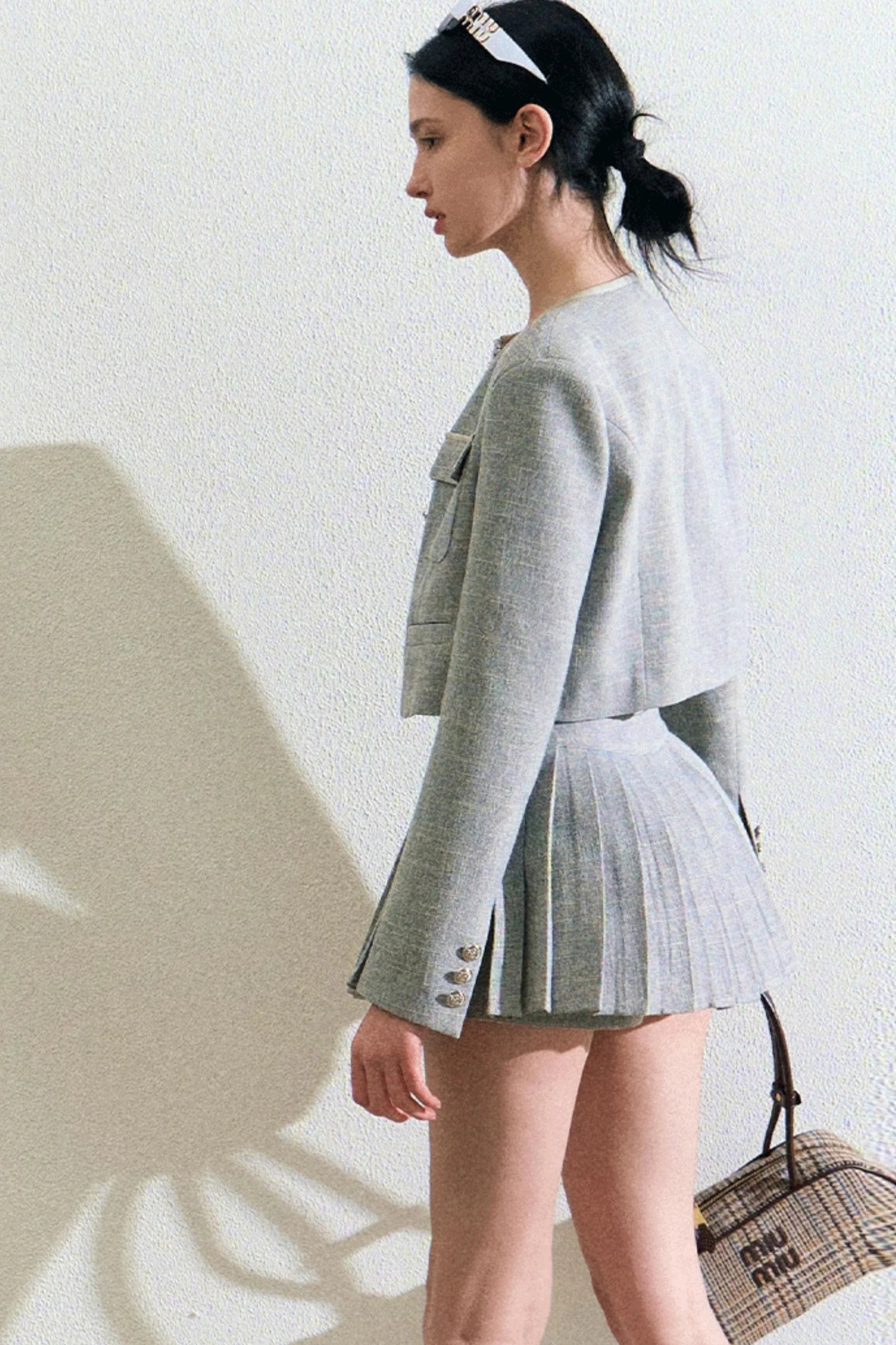 Linen Coat And Pleated Skirt Set-Up