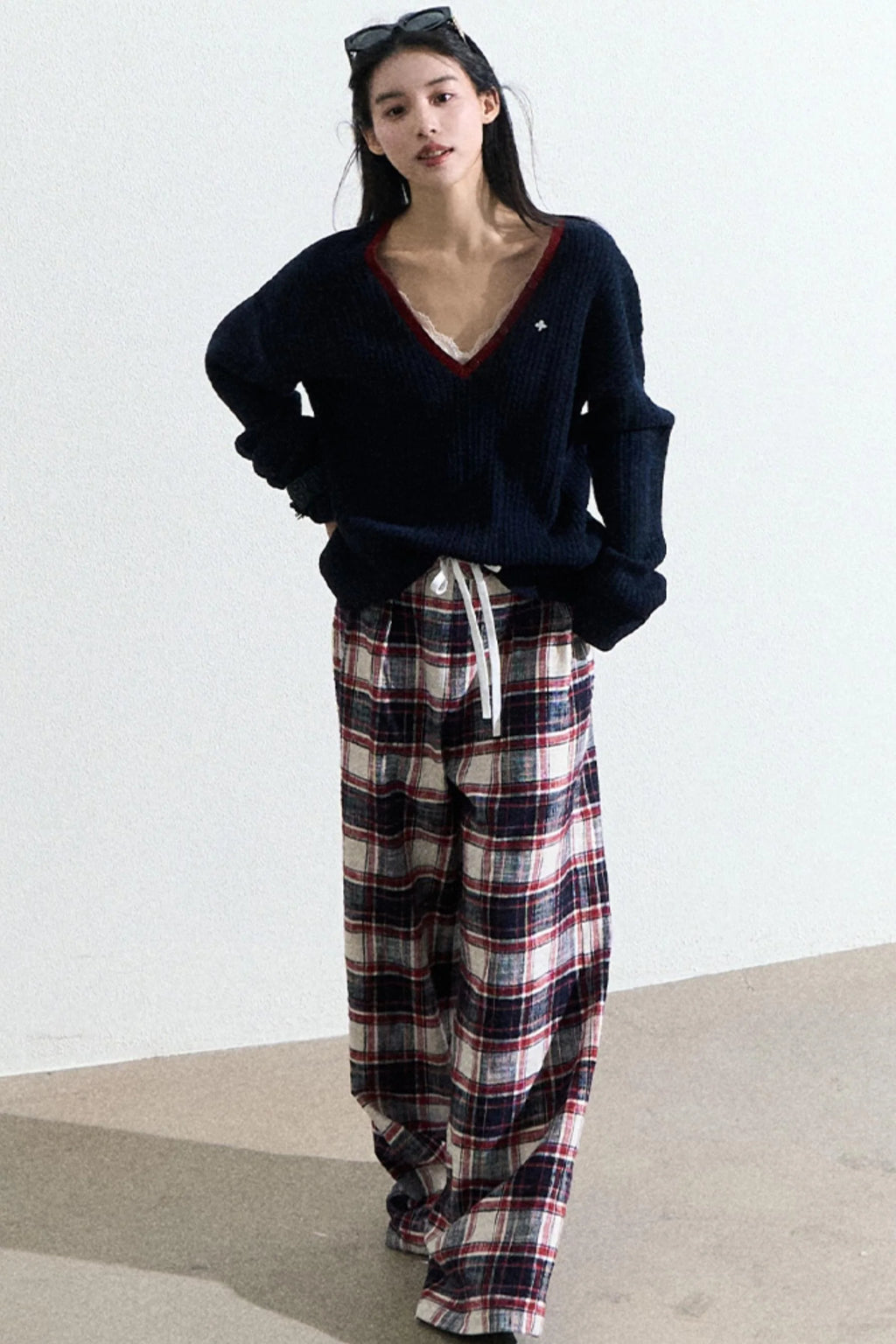 V-Neck Wool Cable Knit Top