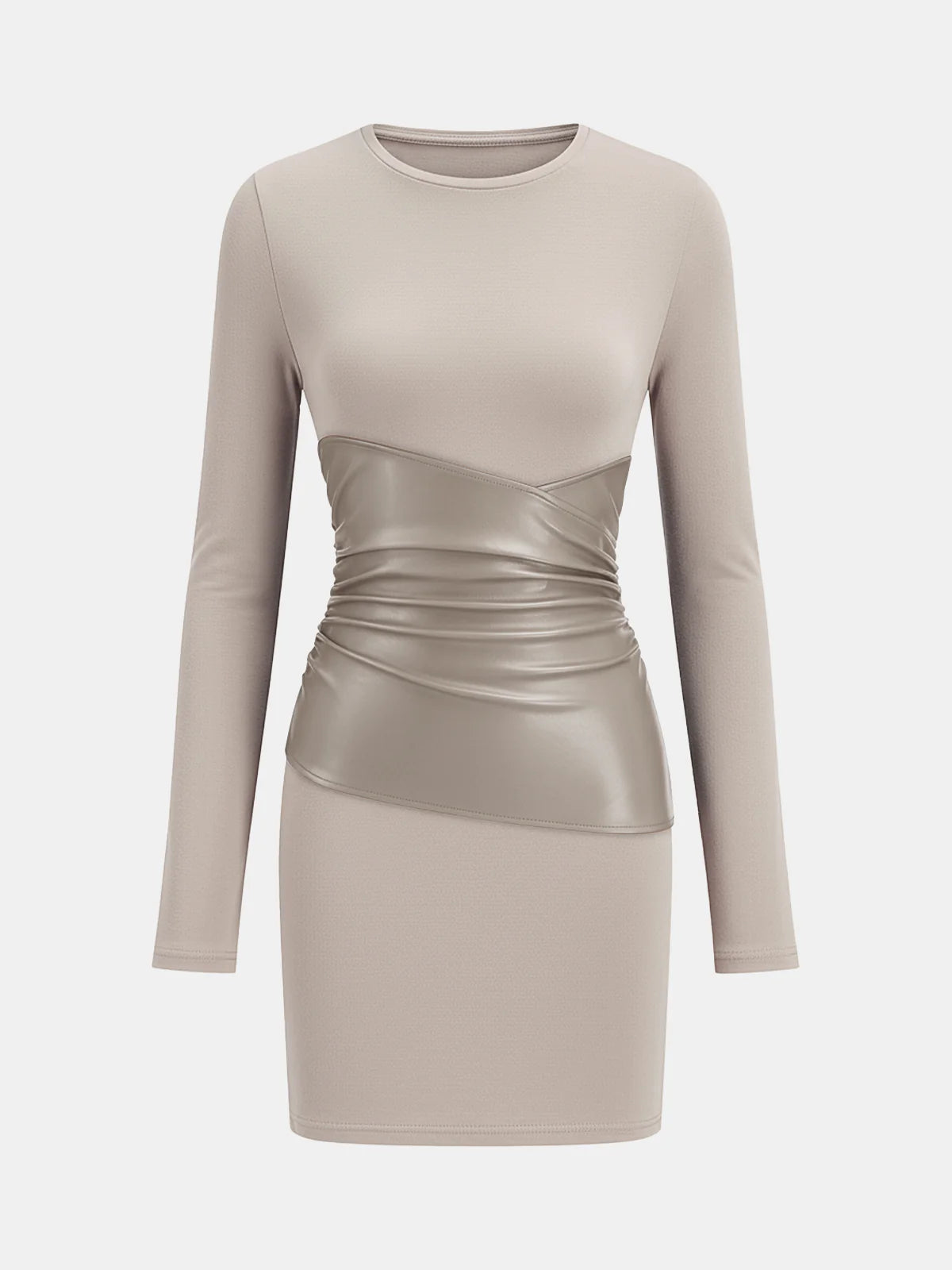 PU Leather Panel Long Sleeve Knit Dress