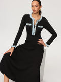 Denim Panel Knit Maxi Dress