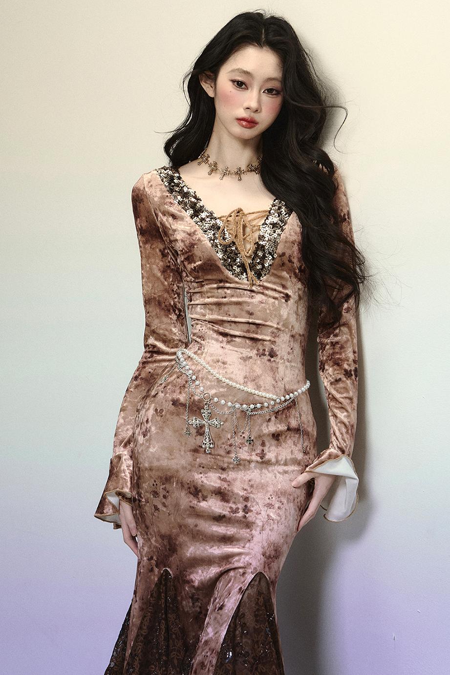 Deep V Mermaid Lace Dress